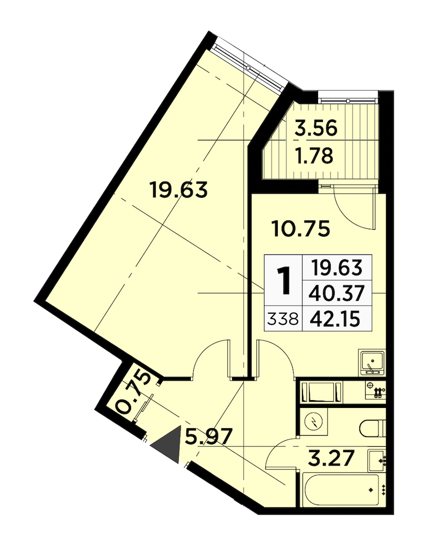 1-комнатная квартира 42.15 м², 13/14 эт., ЖК «GloraX City Zanevsky»